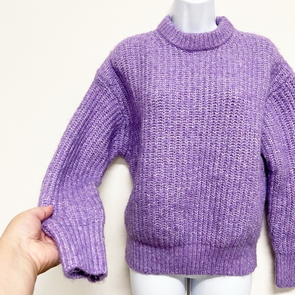 Zara Womens Bloggers Fave Lilac Chunky Purl Knit Round Neck Sweater Size S - Picture 3 of 7